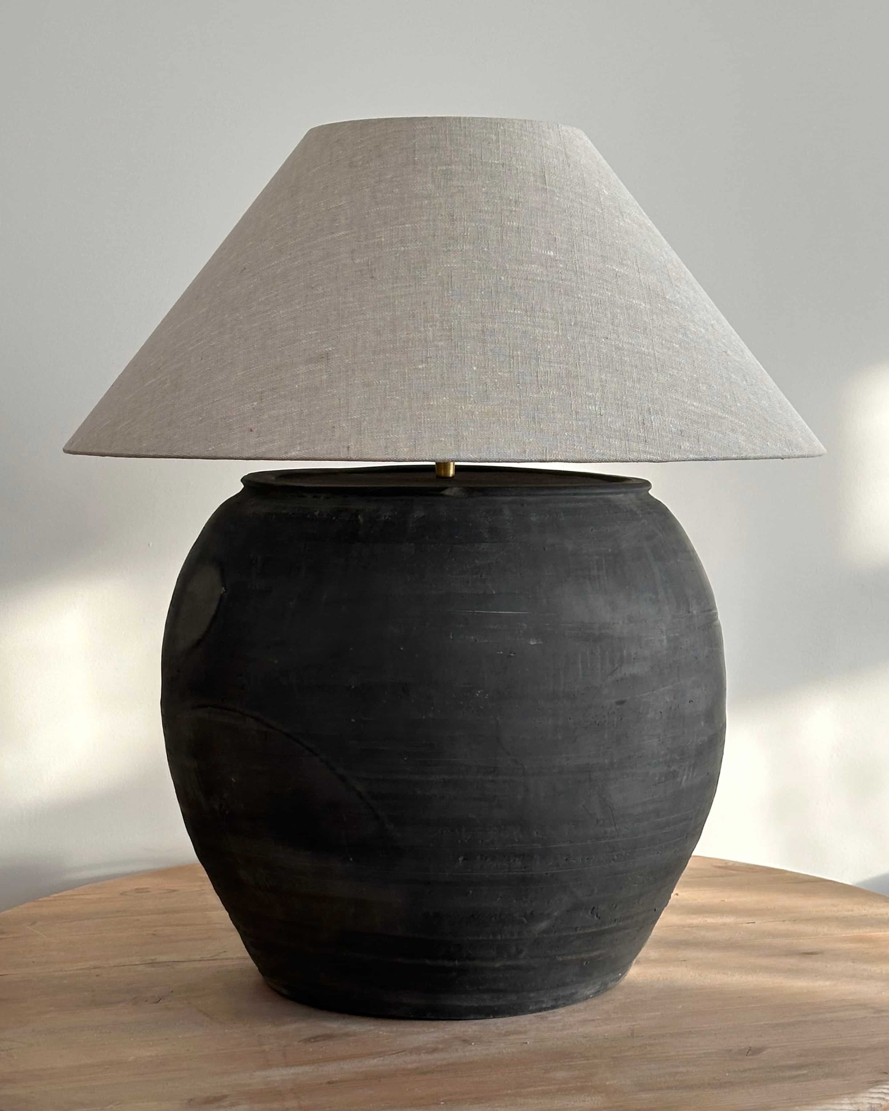 Black Bespoke Lamp with Belgian Linen Shade