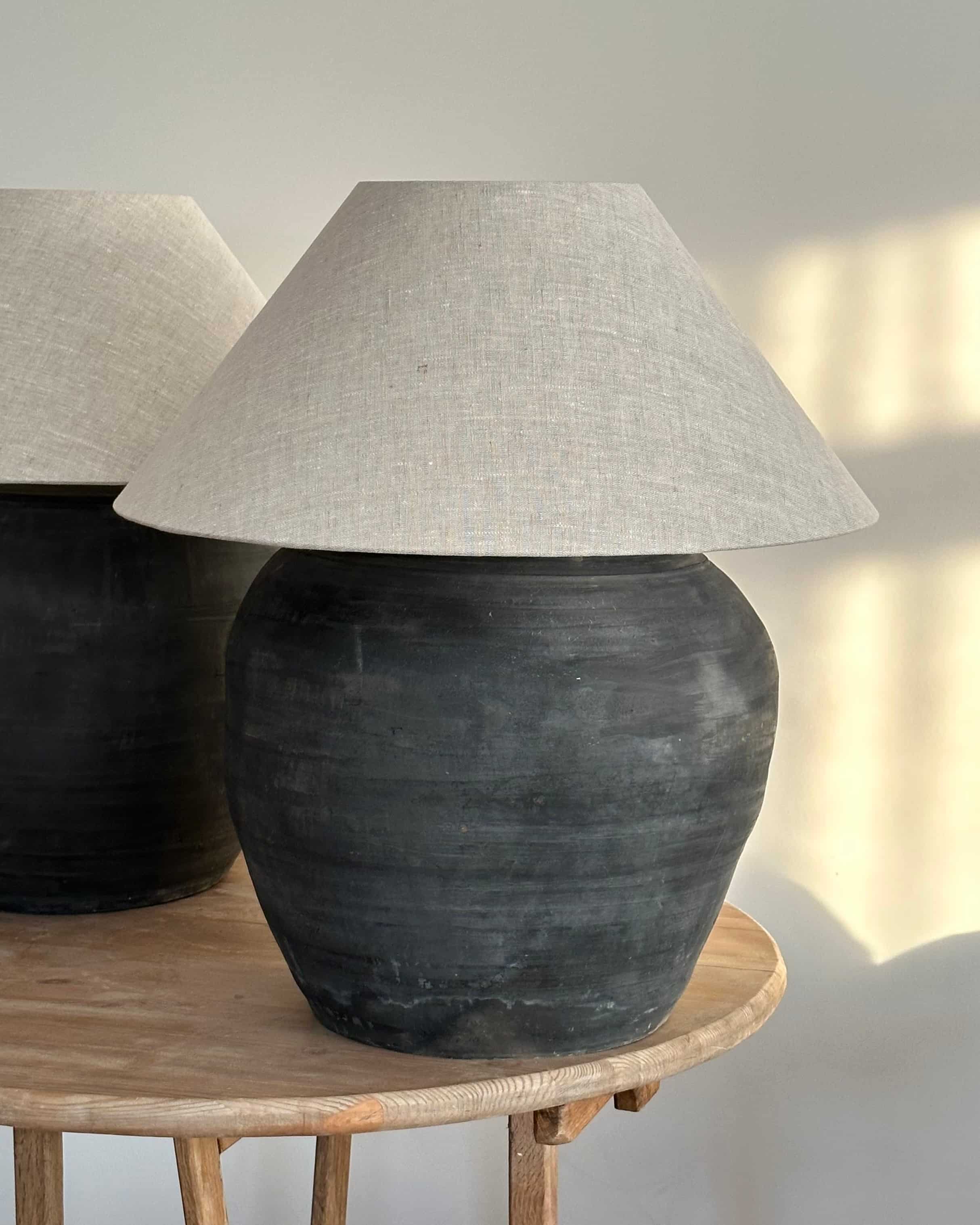 Black Bespoke Lamp with Belgian Linen Shade