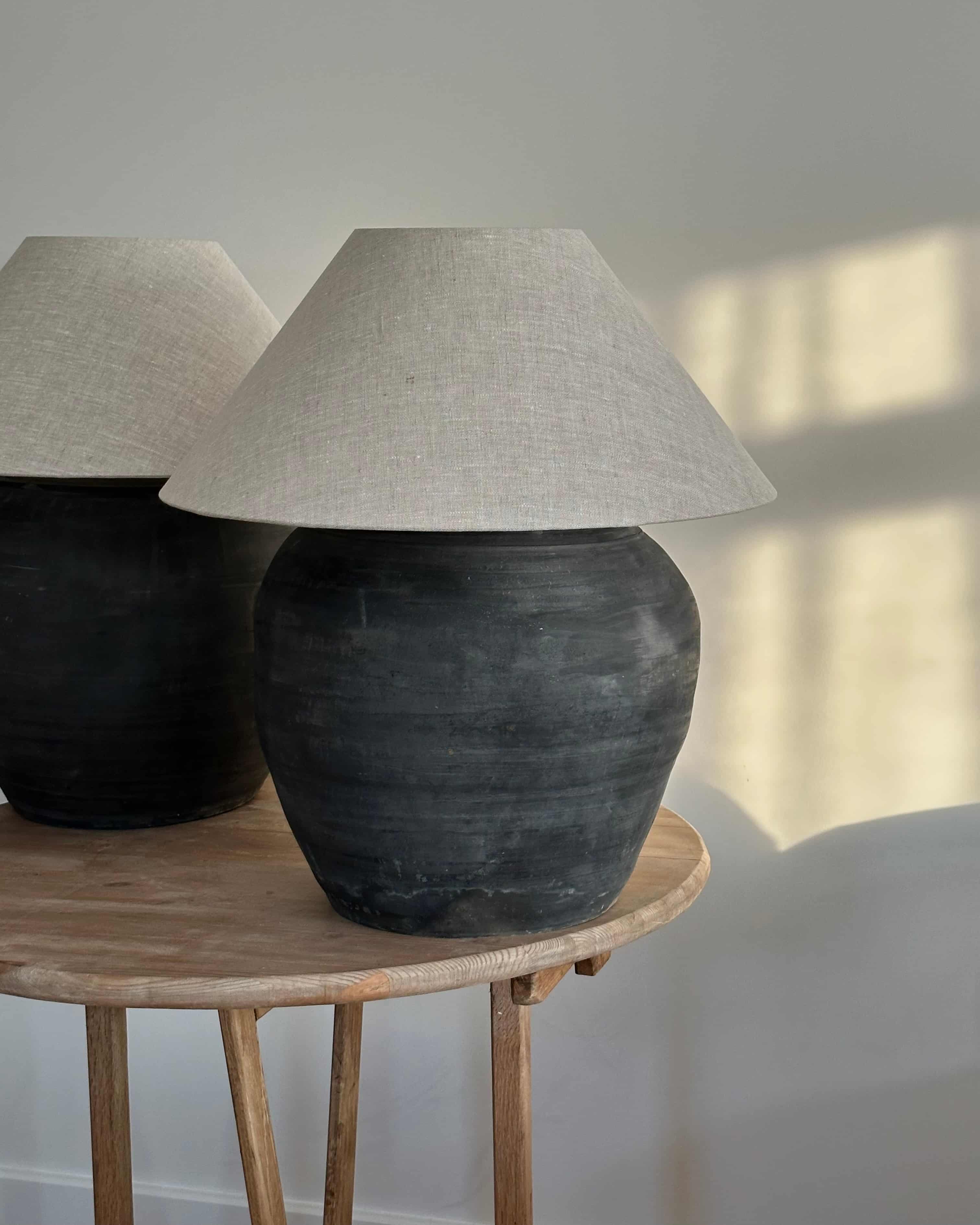 Black Bespoke Lamp with Belgian Linen Shade