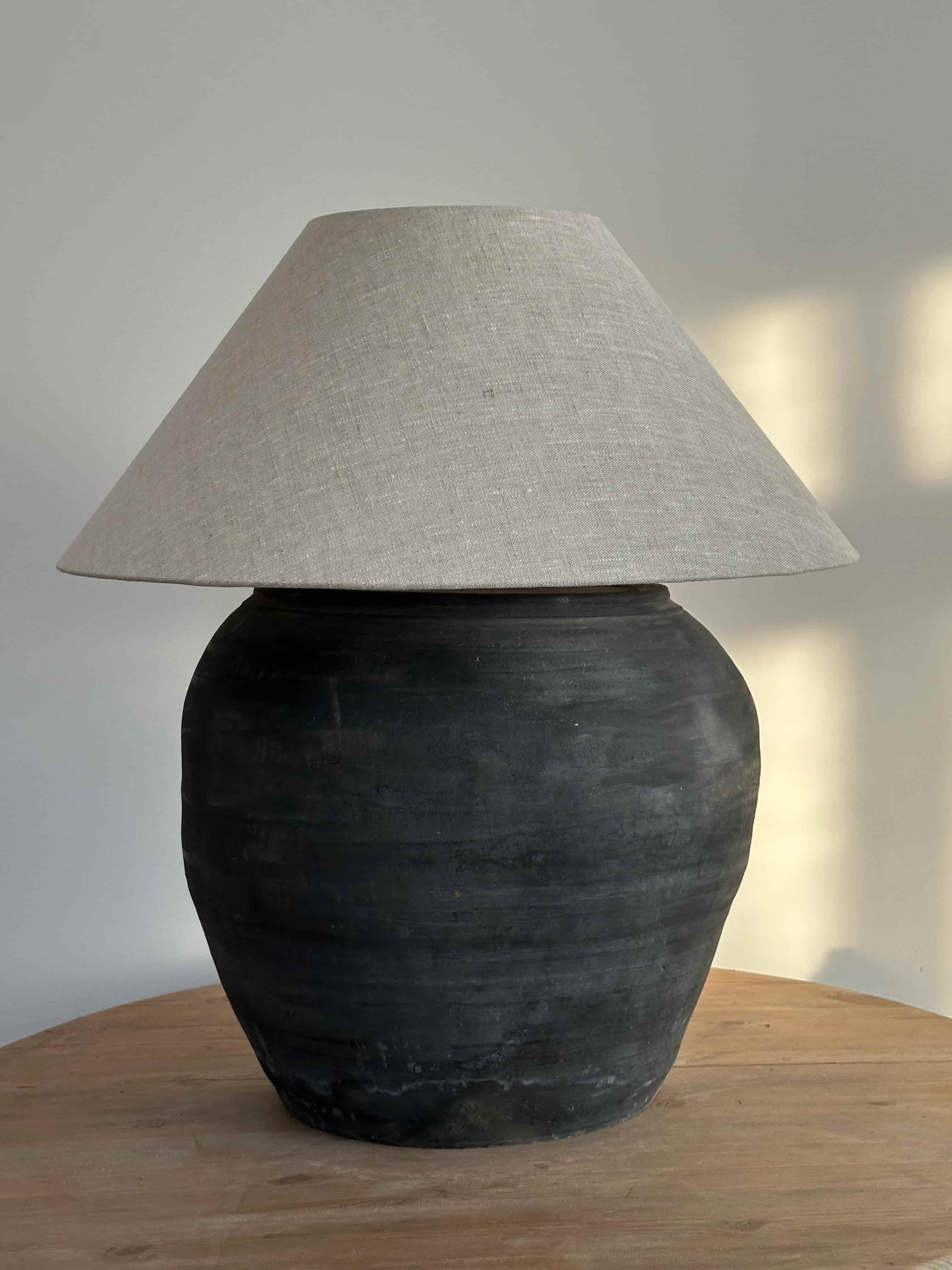 Black Bespoke Lamp with Belgian Linen Shade