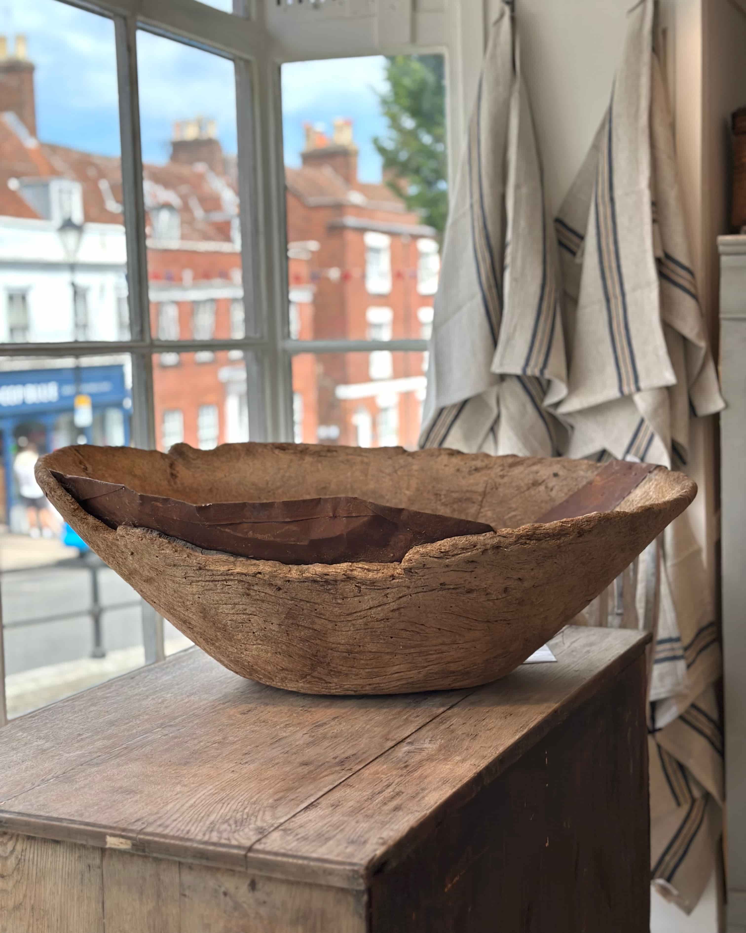 XL European Antique Wooden Bowl