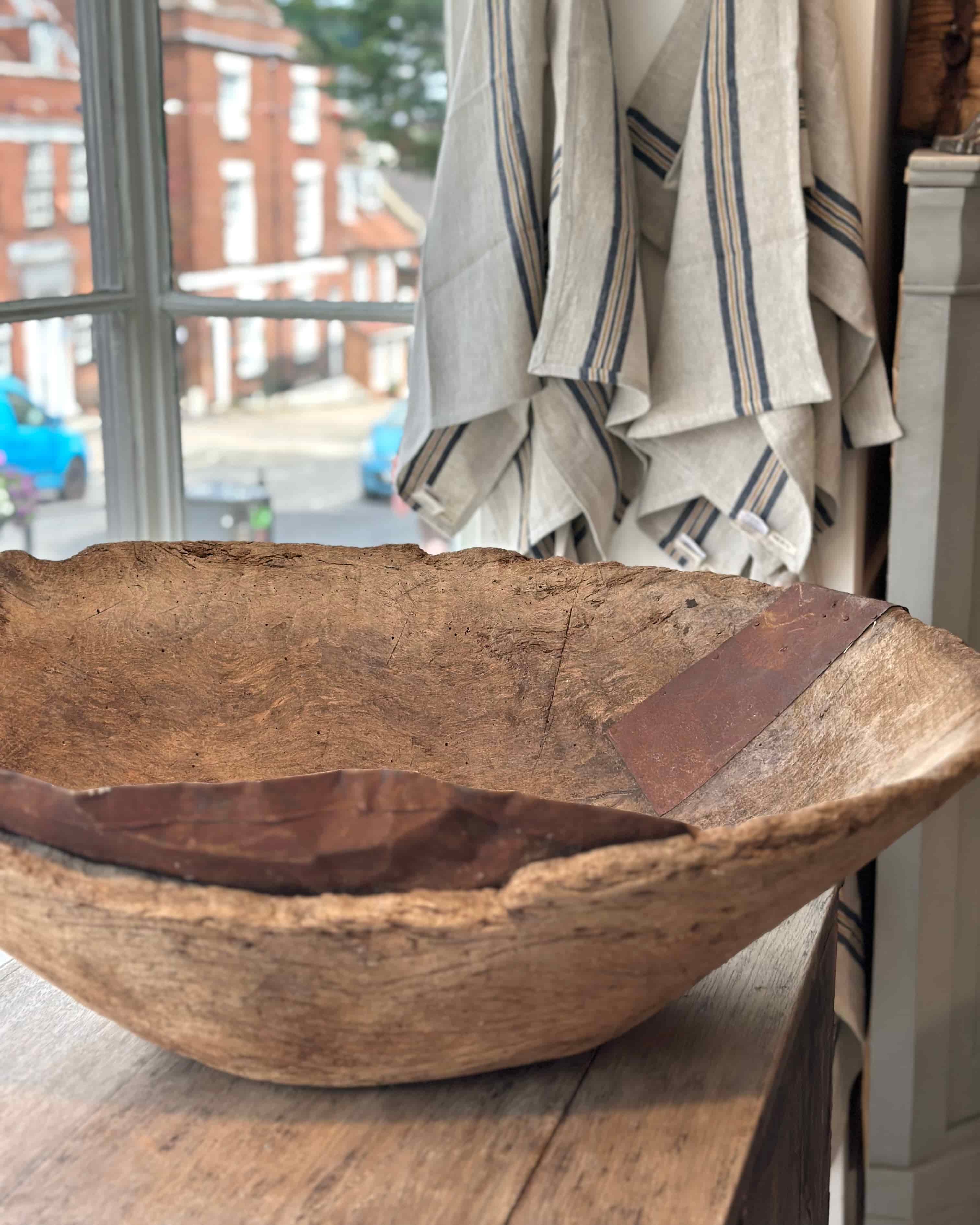 XL European Antique Wooden Bowl