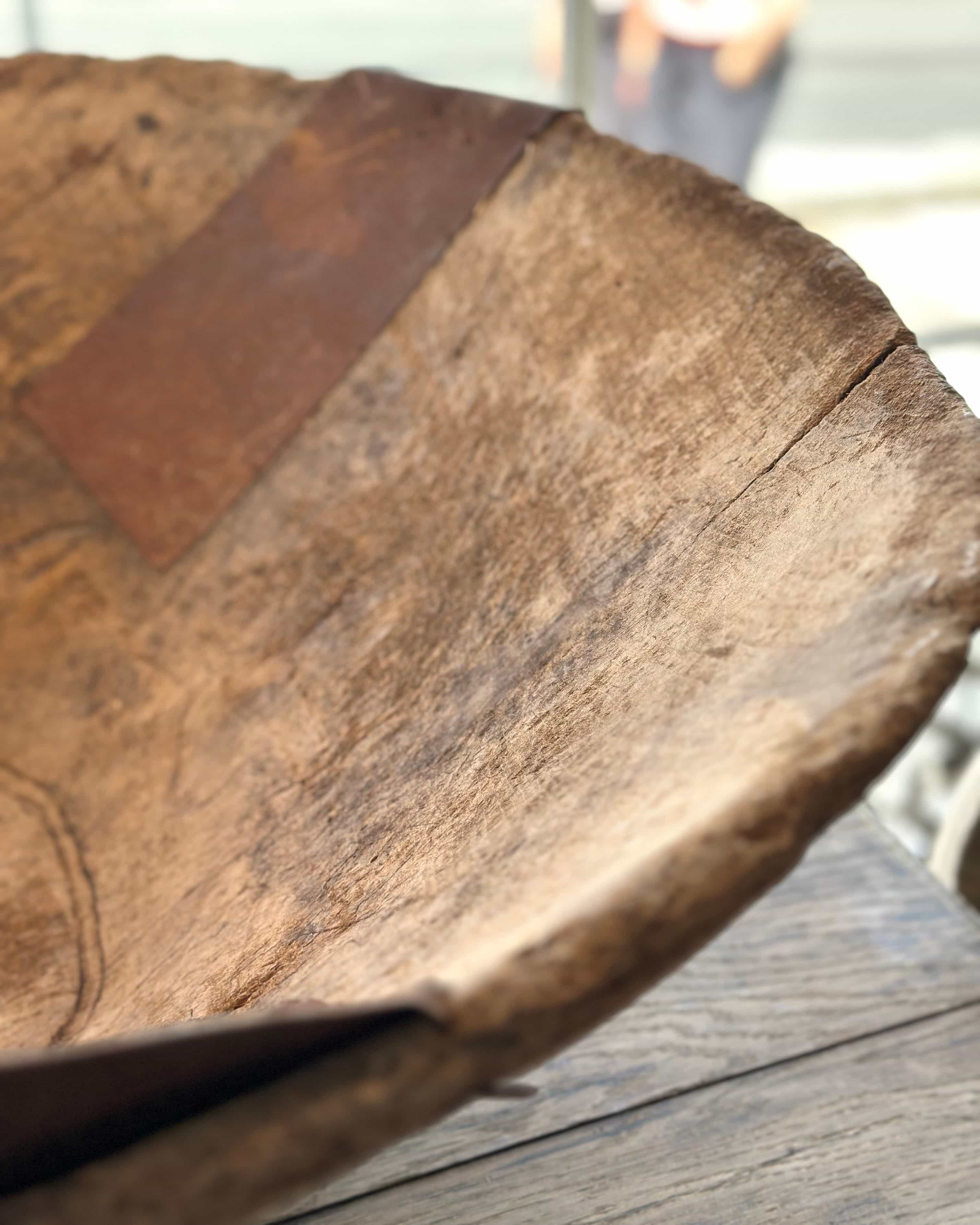XL European Antique Wooden Bowl
