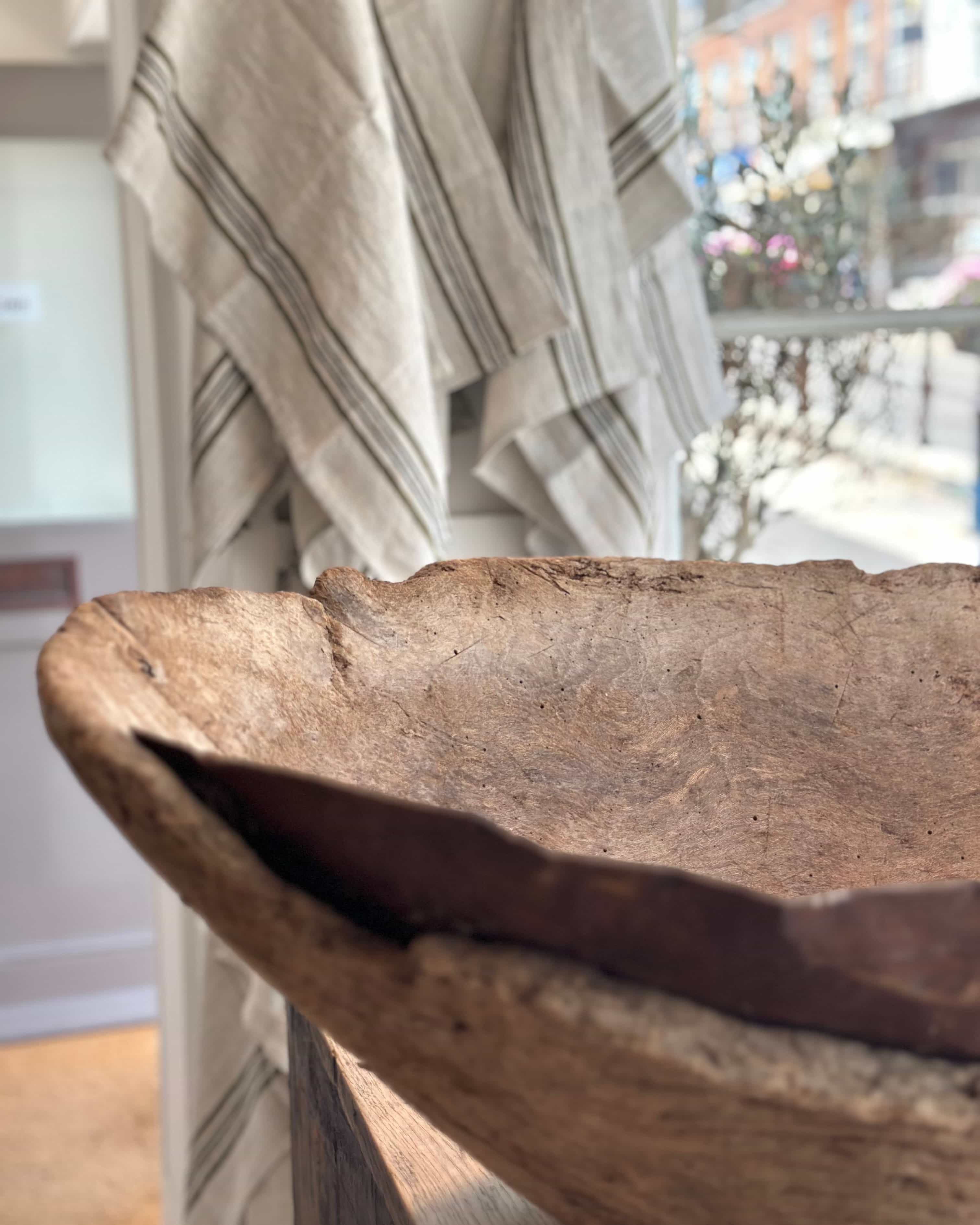 XL European Antique Wooden Bowl