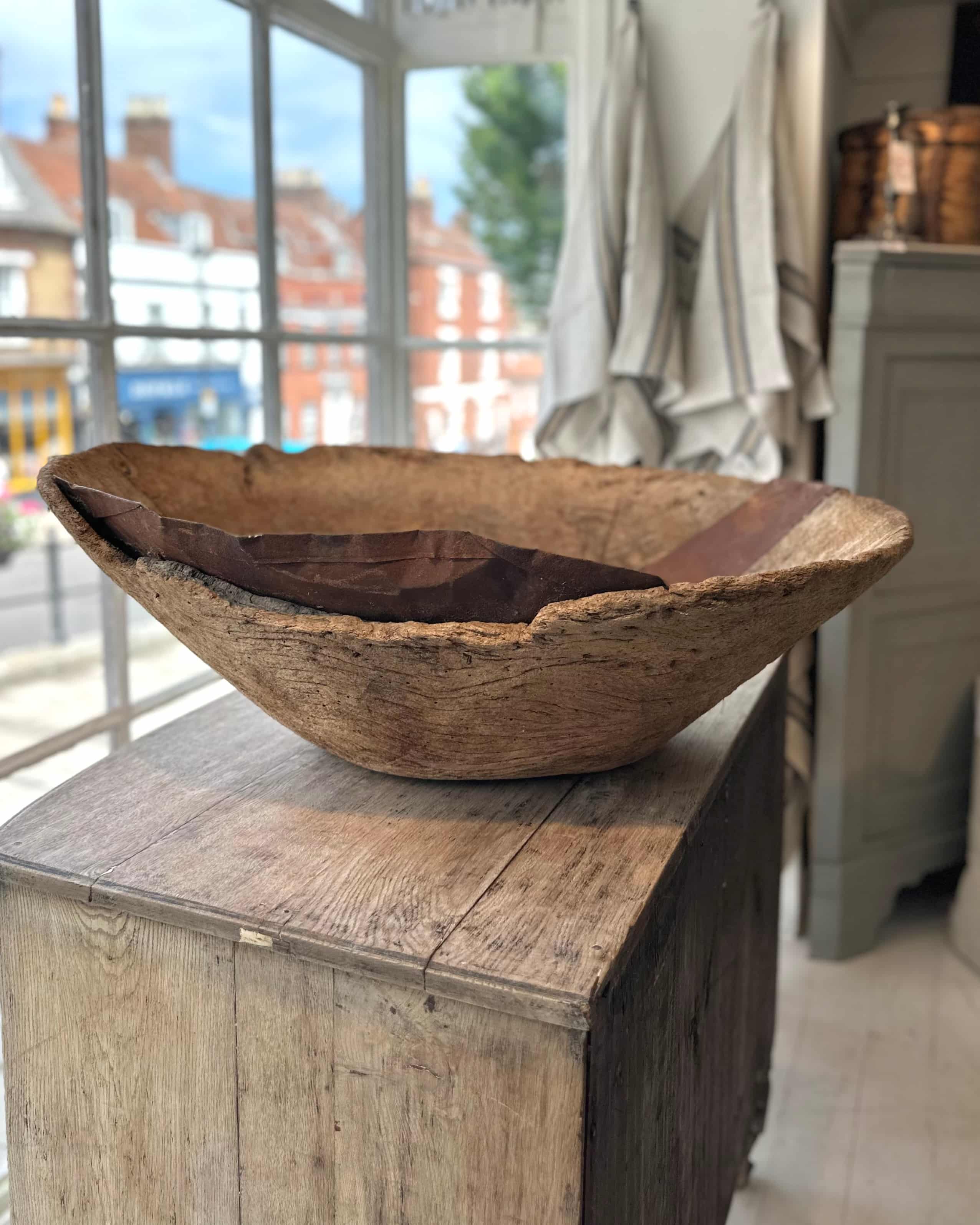 XL European Antique Wooden Bowl