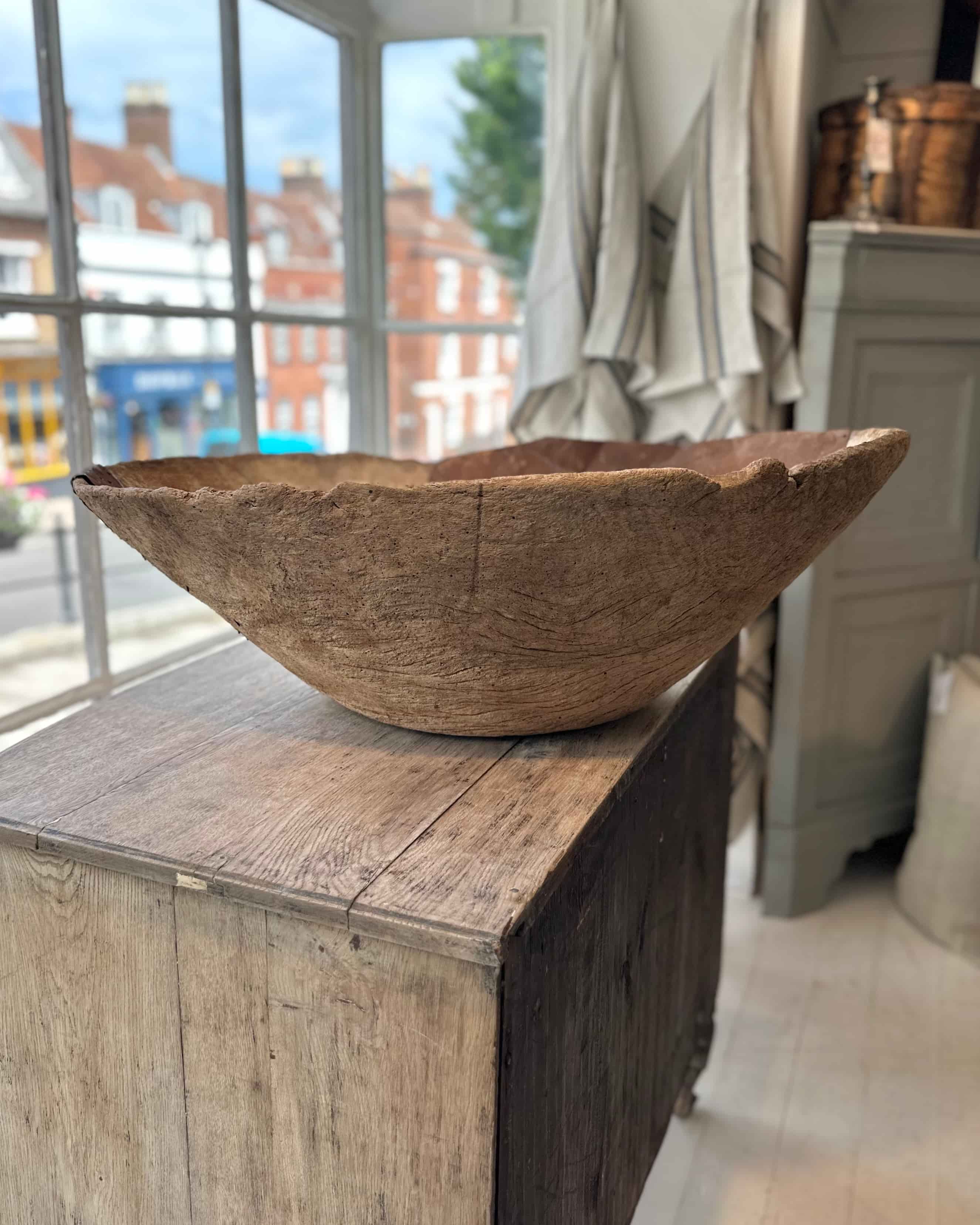 XL European Antique Wooden Bowl