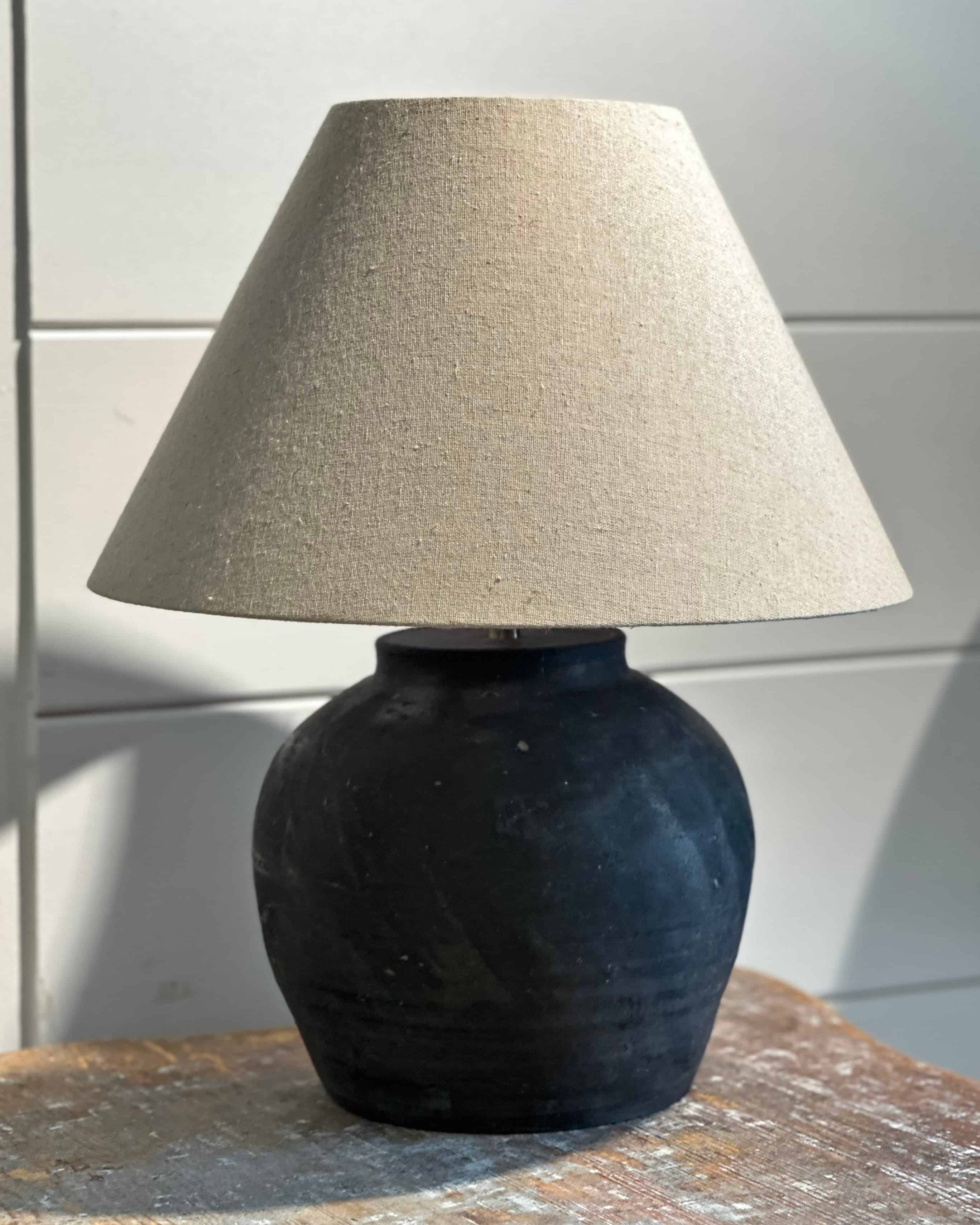 Mini Black Artisanal Lamp & Linen Shade
