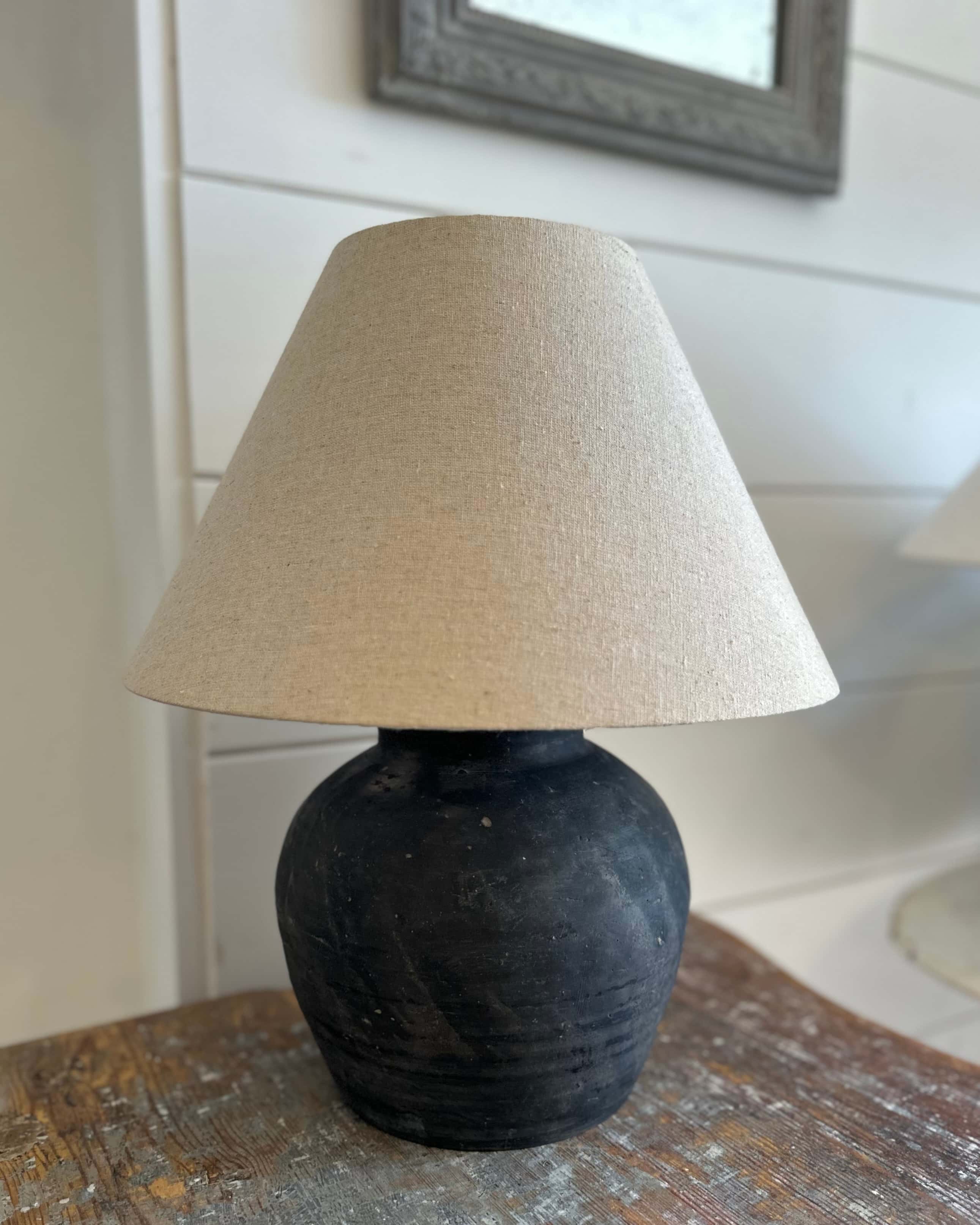 Mini Black Artisanal Lamp & Linen Shade