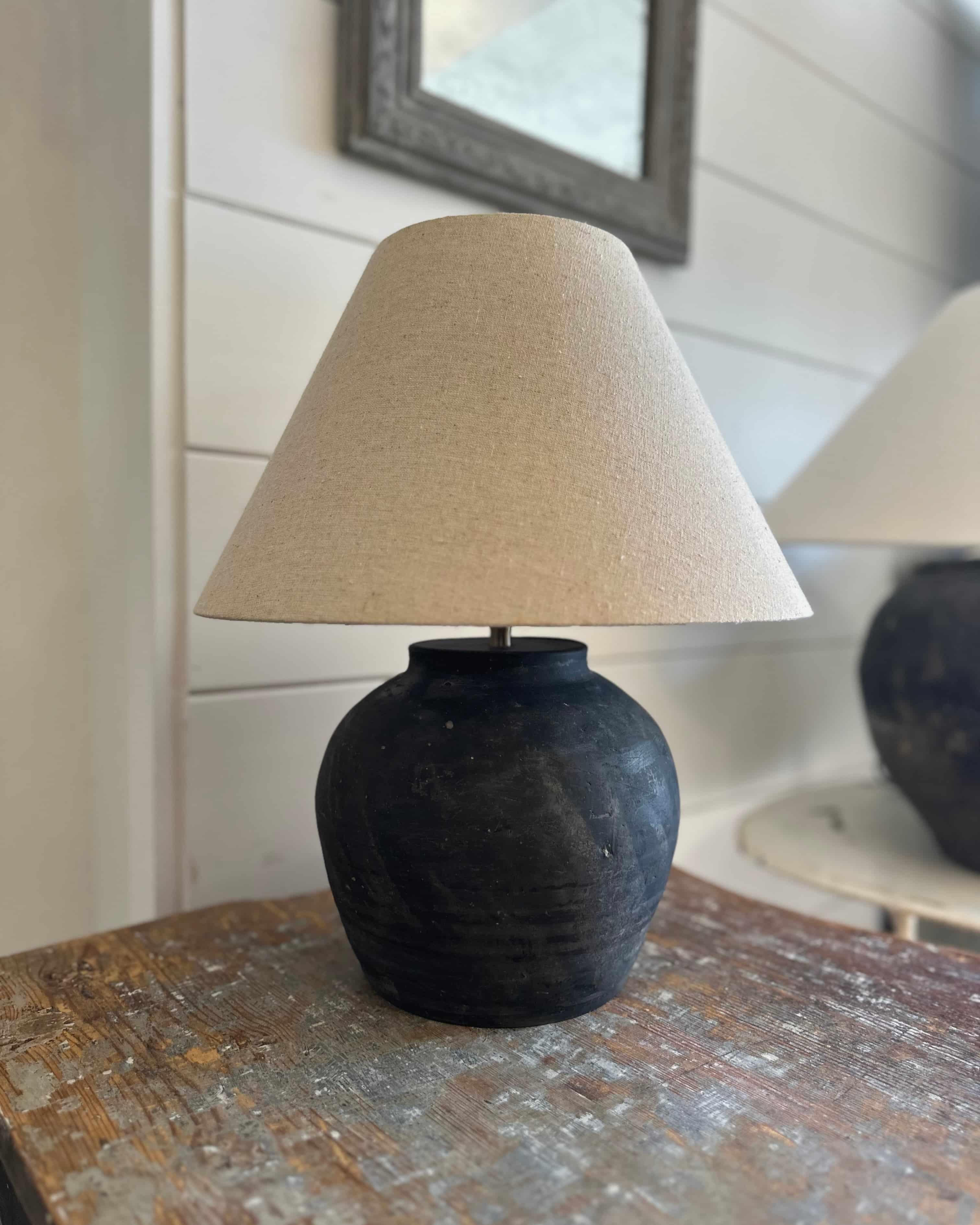 Mini Black Artisanal Lamp & Linen Shade