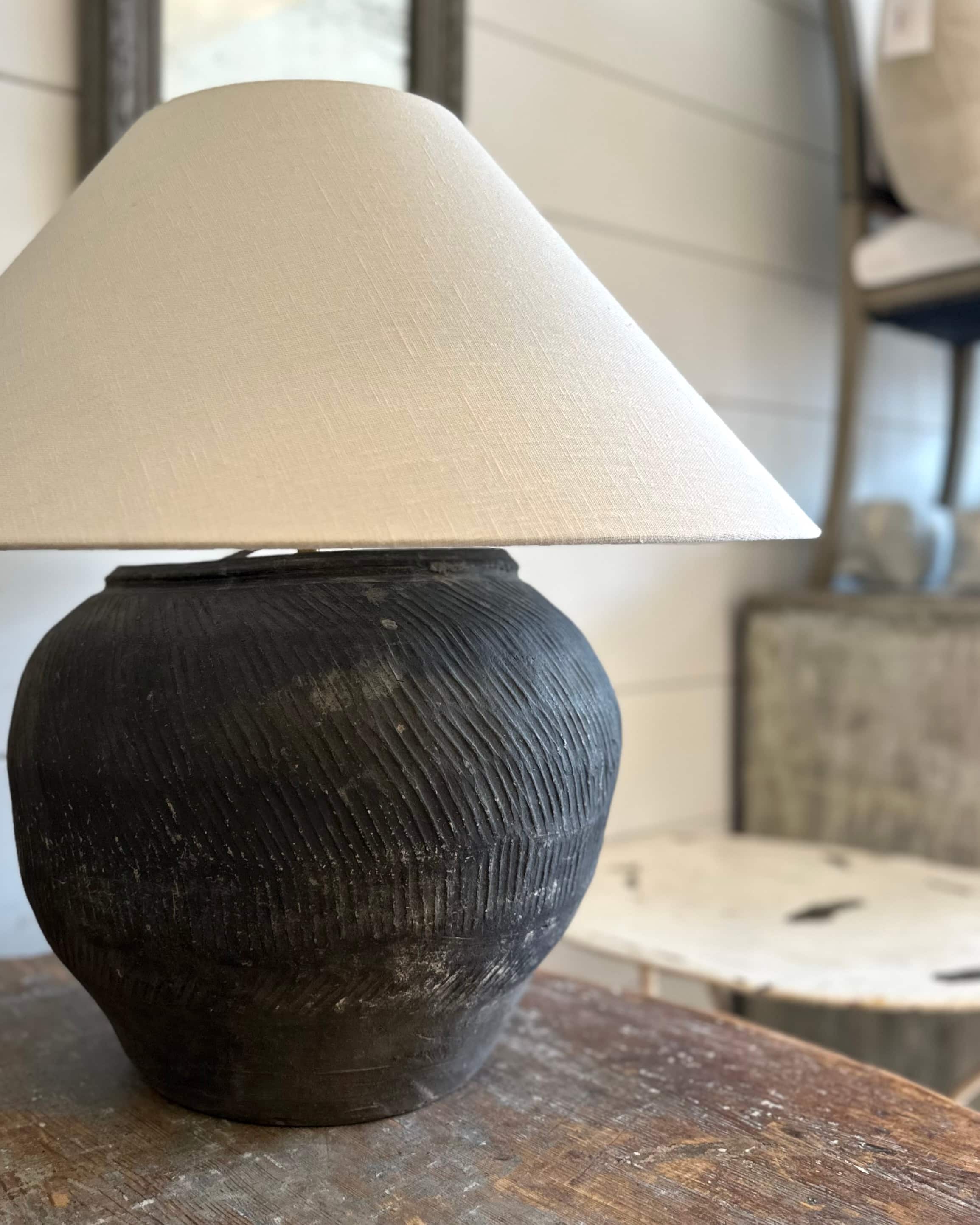 Large Black Textured Bespoke Lamp