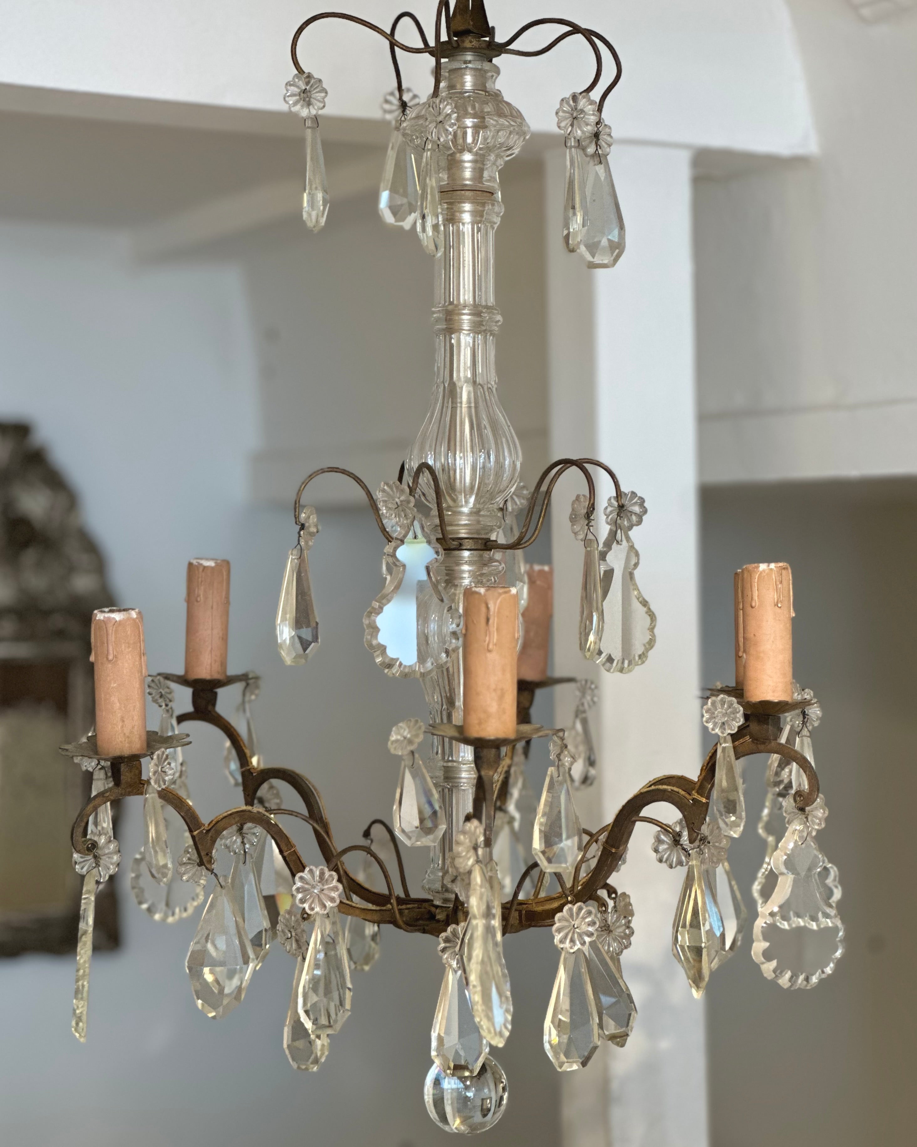 French 6-Arm Crystal Chandelier