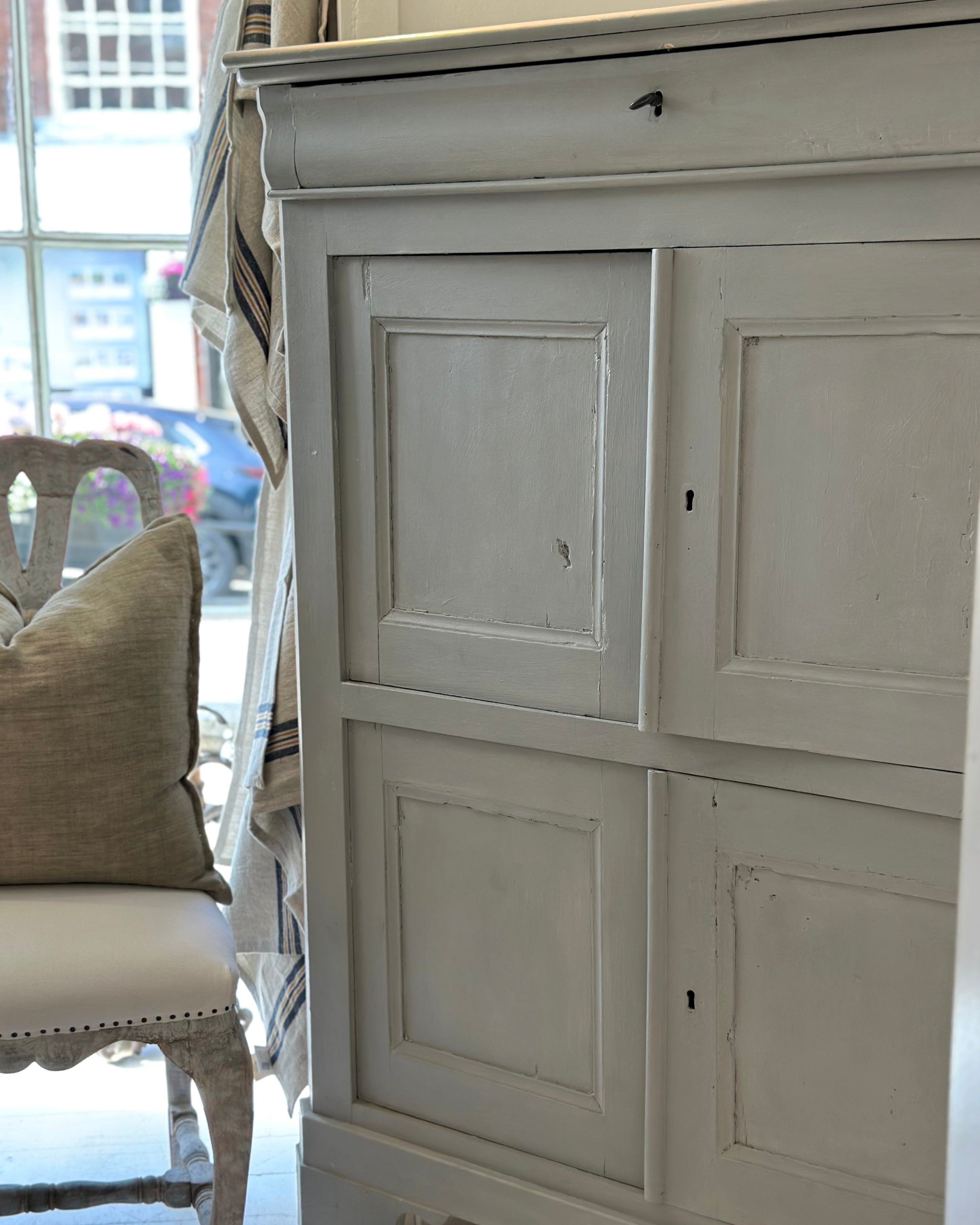 Antique Painted Corner Cupboard & Key