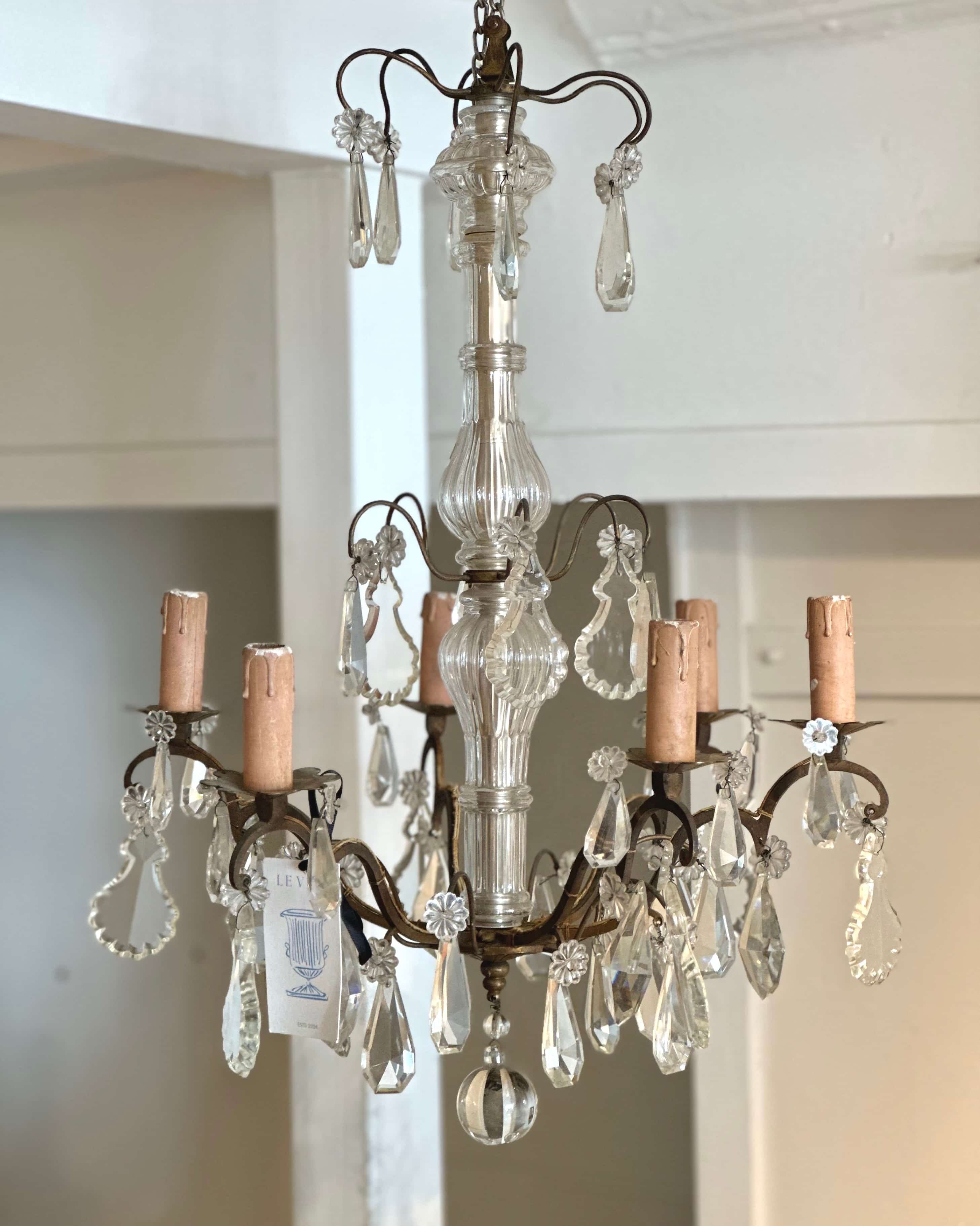 French 6-Arm Crystal Chandelier
