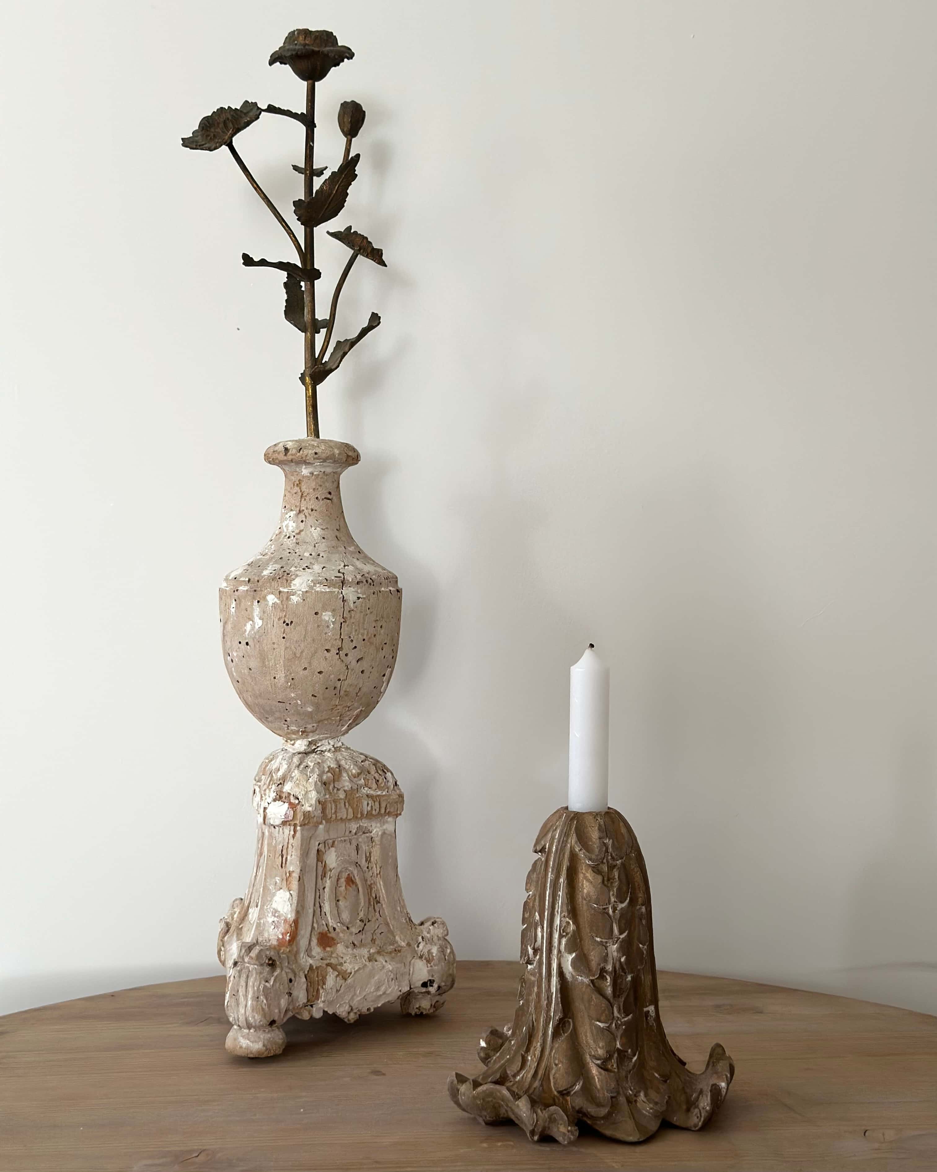 19th-Century French Gilded Leaf Candlestick