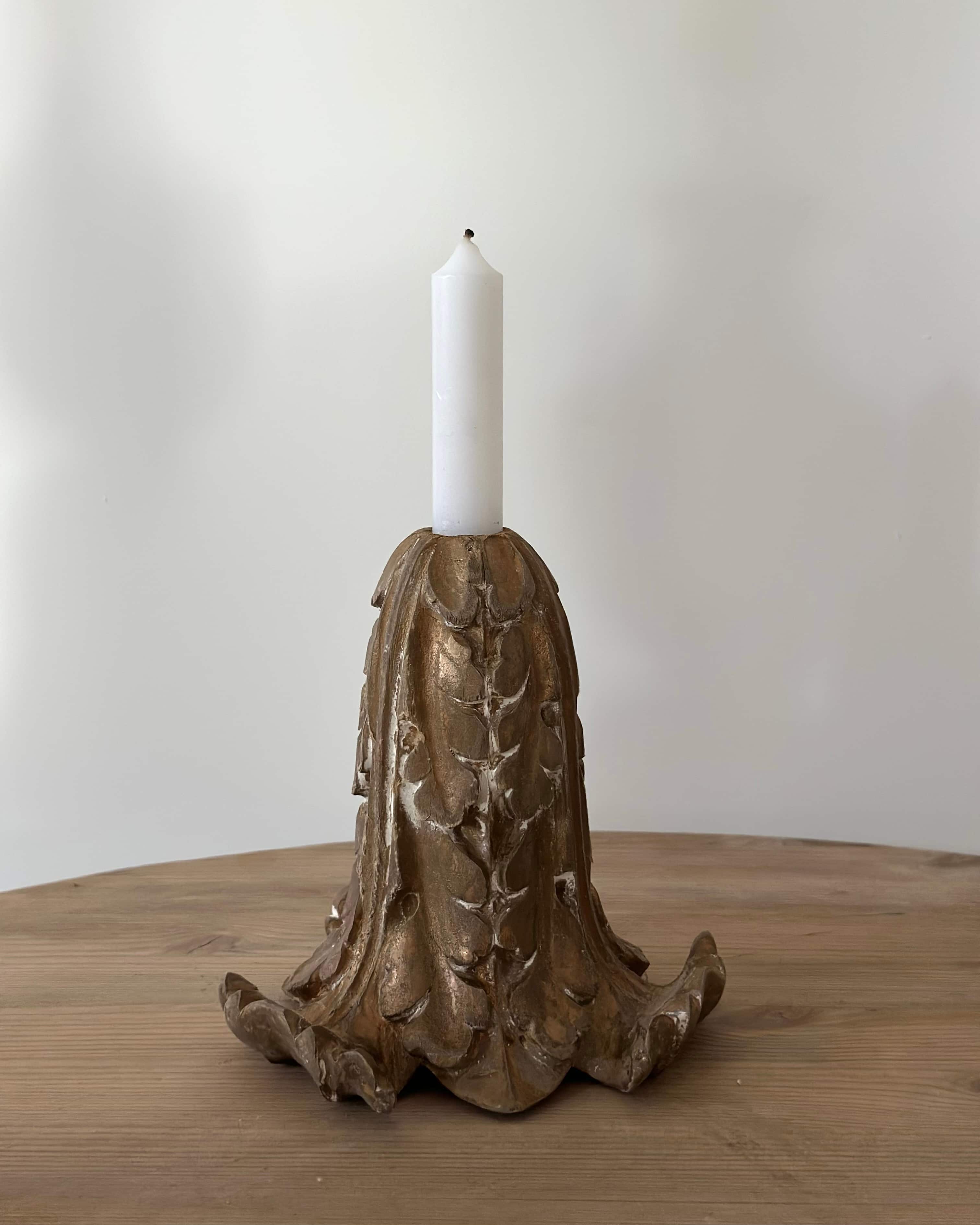 19th-Century French Gilded Leaf Candlestick