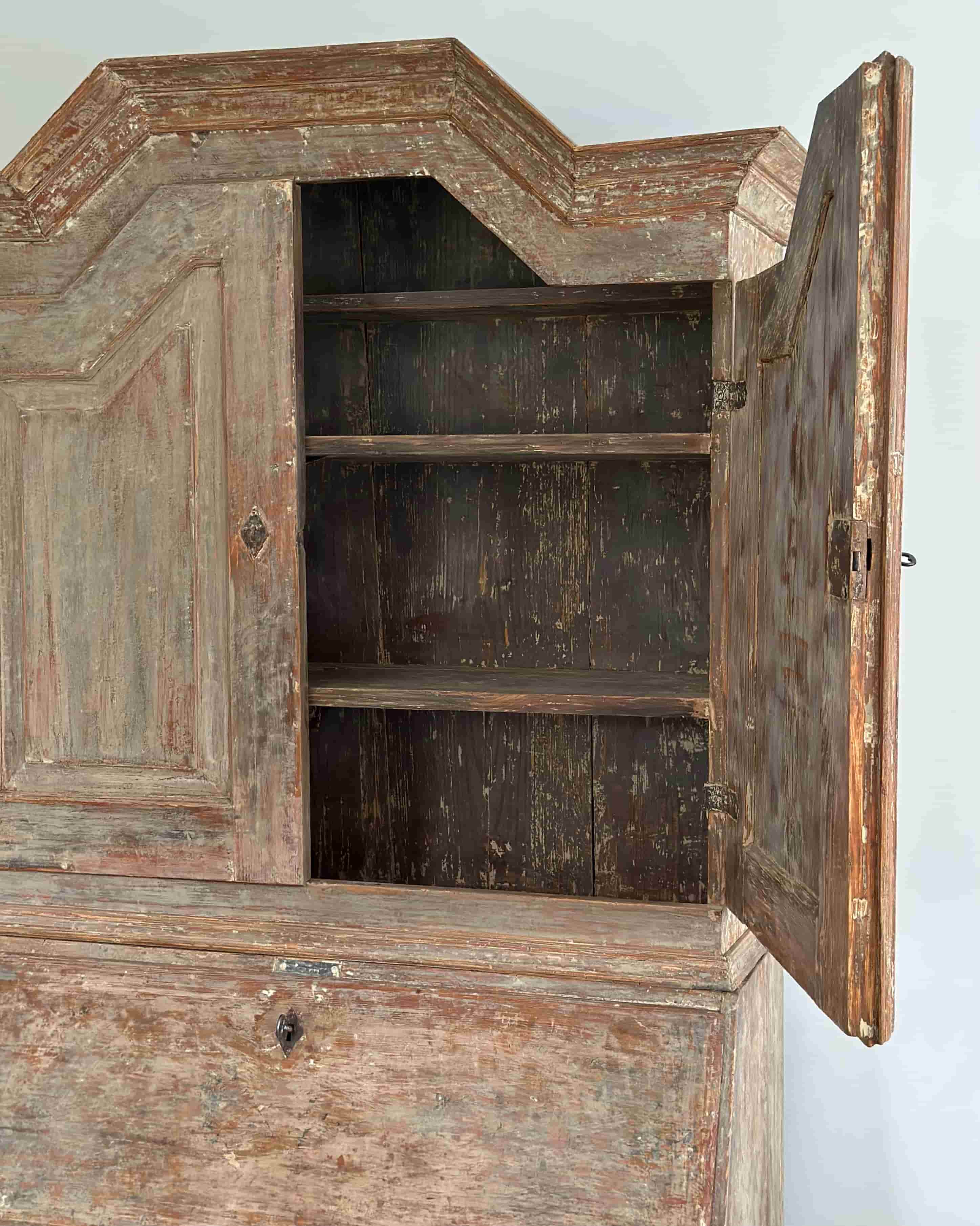 Swedish Baroque 2 piece Secretaire Cupboard