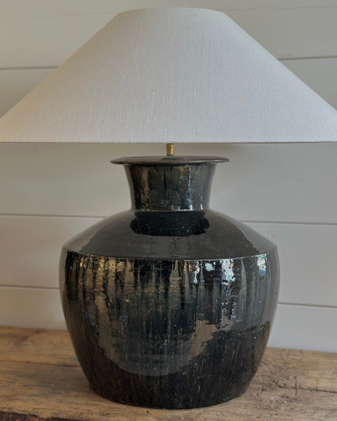 Pair of XL Black Antique Glazed Lamps