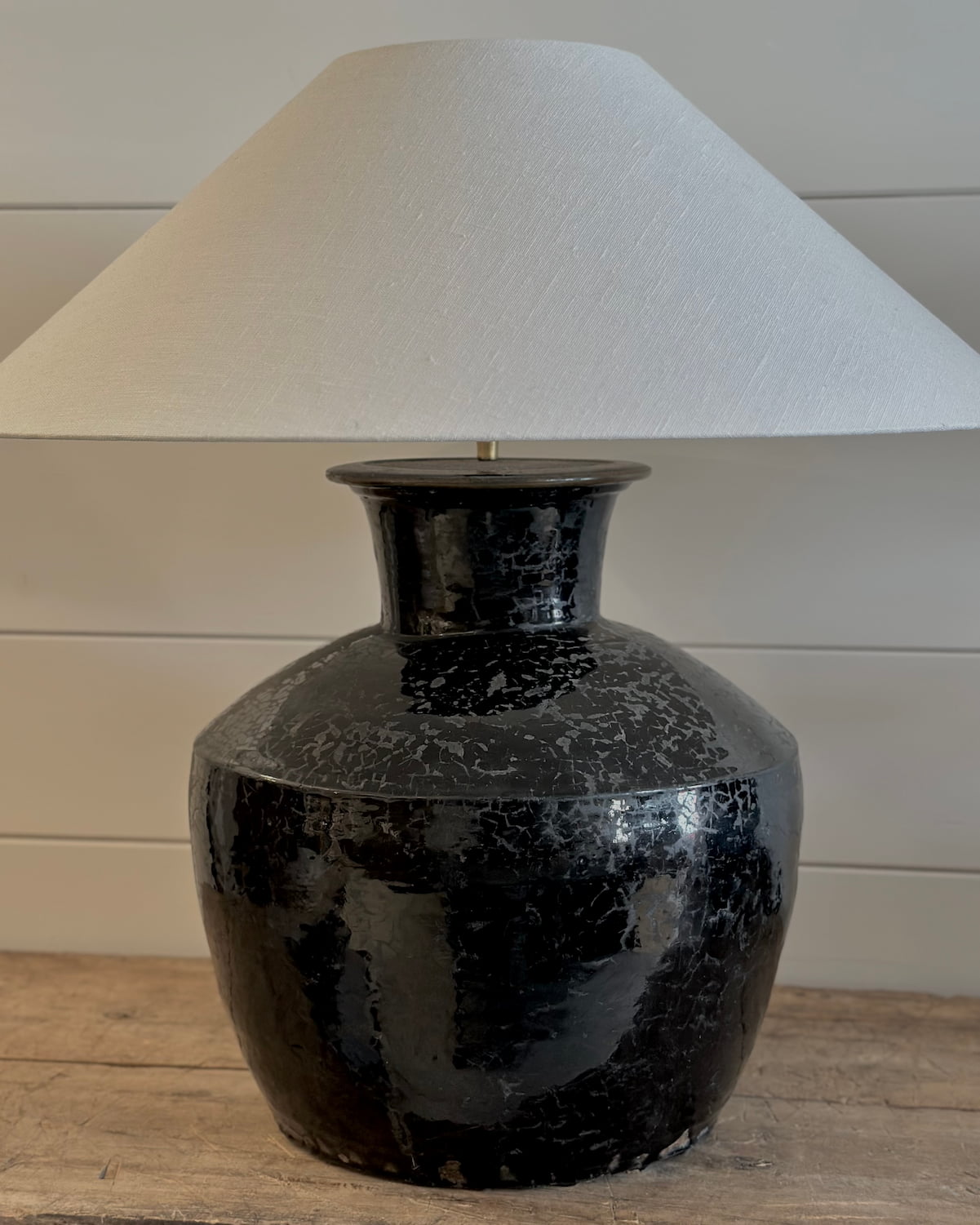 Pair of XL Black Antique Glazed Lamps