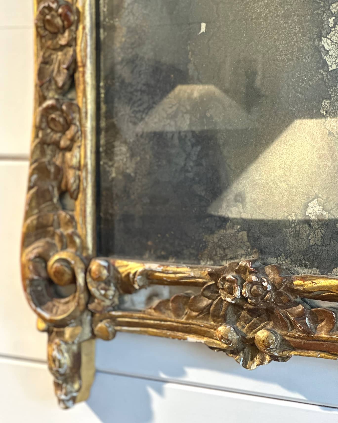 Antique French Ornate Gold Floral Mirror